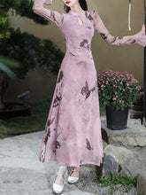 Load image into Gallery viewer, 1950S Vintage Purple Butterfly Print Long Sleeve Swing Dress