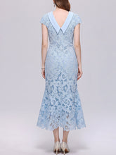 Load image into Gallery viewer, Cream Lace Mermaid Cowl Neck Midi Dress for Wedding