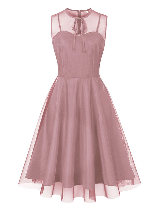 Nude Pink Mesh 1950S Vintage Swing Dress