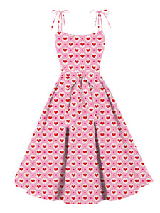 Sweet Love Heart Print  Spaghetti Strap 1950s Vintage Swing Dress
