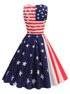 American Flag Stars Stripes  Sleeveless 1950S Vintage Dress