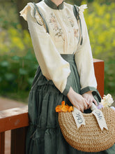 Load image into Gallery viewer, 2PS 1950S Embroidered Long Sleeve Shirt And Strappy Dress Suit