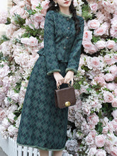 Load image into Gallery viewer, Blue Maisel Style Long Sleeve Retro Diamond Plaid Coat and Skirt Vintage Suit For Women