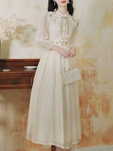 Load image into Gallery viewer, Apricot Embroidered Long Sleeve Vintage Dress with Belt