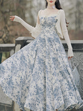 Load image into Gallery viewer, 2PS Apricot Cardigan With Blue Porcelain Pattern Swing Dress