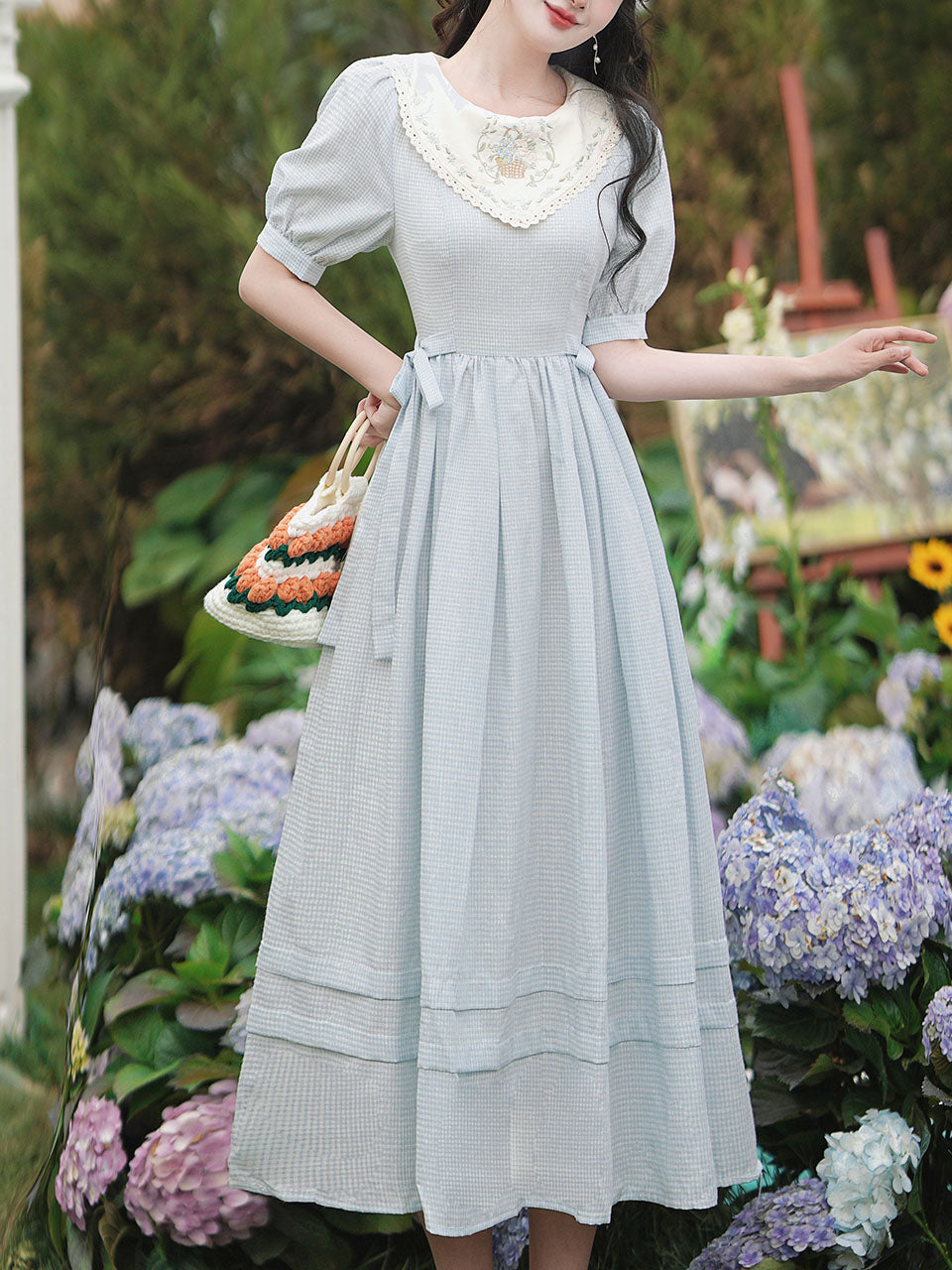 Baby Blue Embroidered Collar Vintage Cottagecore Cotton Dress – Jolly Vintage