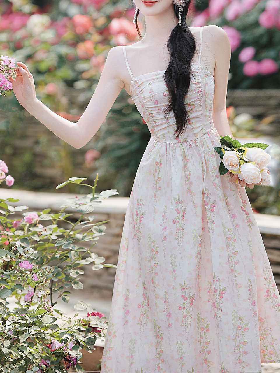 cottagecore dress pink COTTAGECORE FLORAL PINK MAXI DRESS
