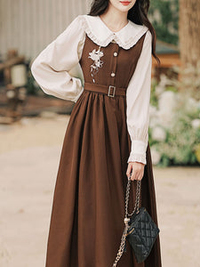 2PS Peter Pan Collar Vintage Fall Shirt Set Dress