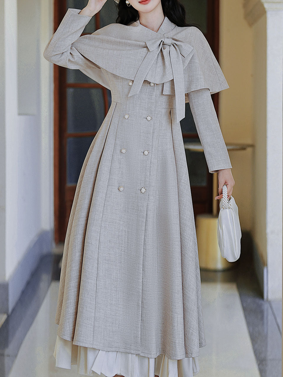 long dress coat Women's Black Long Coat Formal Dress, Elegant Double Breasted Coat for Office and Events 36