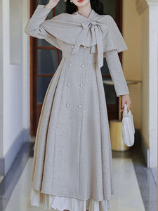 1950S Grey Bow Vintage Cape Long Dress Coat