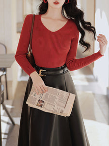 3 Piece Cardigan Top With PU Swing Skirt 1950s Vintage Outfits