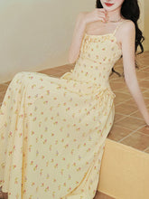 Load image into Gallery viewer, 2PS Yellow Floral Spaghetti Strap 1950S Vintage Dress With Long Sleeve Ruffles Cardigan