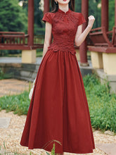 Load image into Gallery viewer, Red Cheongsam Cap Sleeve Lace Vintage Dress