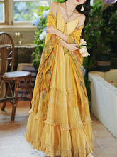 Load image into Gallery viewer, 2PS Yellow Bohemian Maxi Dress Set with Detachable Cardigan