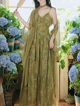 Load image into Gallery viewer, 2PS Moss Green Floral Chiffon Maxi Dress with Matching Cardigan