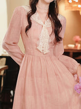 Load image into Gallery viewer, Romantic Vintage Pink Long Sleeve Dress with Lace Sailor Collar