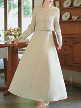 Load image into Gallery viewer, Apricot Linen Slip Dress with Crew Neck Coat