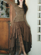 Load image into Gallery viewer, 1950S Vintage Brown Rose Top and Irregular lace Swing Skirt Set