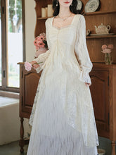Load image into Gallery viewer, White Lace Ruffle Long Sleeve Sequined Vintage Dress