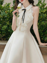 Load image into Gallery viewer, 1950s Vintage Halter A-line Gown with Lace Satin Dress