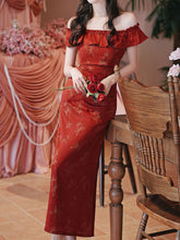 Load image into Gallery viewer, Red Butterfly Print Off Shoulder Bodycon Dress