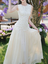Load image into Gallery viewer, White Lace Patchwork Mesh Vintage Dress