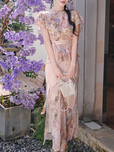 Load image into Gallery viewer, 2-Way Wear Vintage Floral Print Cape Sleeve Chiffon Dress for Summer Vacation