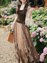 Load image into Gallery viewer, Vintage Boho Patchwork Maxi Skirt - Flowy A-Line Tiered Long Skirt for Women