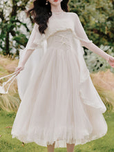 Load image into Gallery viewer, White Lace Tulle Spaghetti Strap Edwardian Victorian Vintage with Capelet