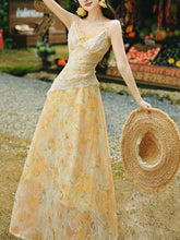 Load image into Gallery viewer, Romantic Yellow Floral Lace Tulle Maxi Dress and Knit Cardigan Set