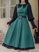 Load image into Gallery viewer, 2PS Dark Green Magic Cascade Collar Dress With Cape Inspired By Slytherin House