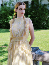 Load image into Gallery viewer, Yellow Floral Print Fuffles Vintage Princess Chiffon Maxi Dress