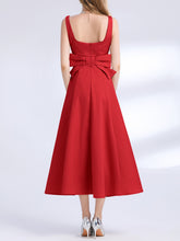 Load image into Gallery viewer, Red Satin V Neck Sleeveless Classic 1950S Vintage Sweet Party Dress