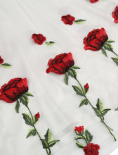 Load image into Gallery viewer, Solid Color Rose Embroidered Crew Neck 1950S Vintage Swing Dress