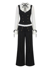 Load image into Gallery viewer, Vintage Black White Faux Two-Piece Blouse &amp; Wide-Leg Pants Set