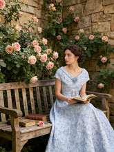 Load image into Gallery viewer, Lavender 3D Rose Vintage Pleated V-Neck Swing Dress