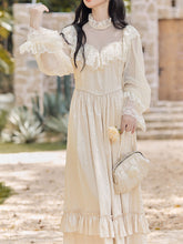 Load image into Gallery viewer, Edwardian Victorian Champagne Lace Jacquard Vintage Wedding Dress