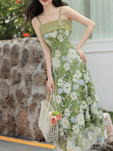 Load image into Gallery viewer, 1940S Green Lace Embroidered Spaghetti Strap Vintage Dress