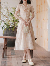 Load image into Gallery viewer, Apricot Sailor Collar Handmade Rosettes Vintage Dress