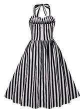 Load image into Gallery viewer, Beetlejuice Costume Halter Dress With Black and White Vertical Stripe