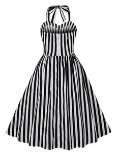 Beetlejuice Costume Halter Dress With Black and White Vertical Stripe