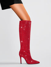 Load image into Gallery viewer, Red High Heel Pointed Toes Luxury Bling Rhinestone Boots Shoes
