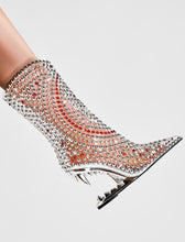 Load image into Gallery viewer, Silver High Heel Pointed Toes Luxury Bling Rhinestone Boots Shoes