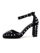 Load image into Gallery viewer, Women&#39;s Piont Toe Rivet Chunky Heel Sandals Leather Vintage Shoes