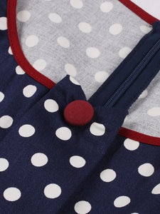 White Polka Dots  Square Collar Puff Sleeve 1950S Vintage Swing Dress