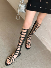 Load image into Gallery viewer, Gladiator Inspired Black Roman Sandals Boots with Cutouts  Lace-Up Ankle Boots