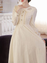 Load image into Gallery viewer, White Peter Pan Collar Long Sleeve Vintage Embroidered Cottagecore Cotton Dress