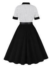 Load image into Gallery viewer, 1950S Black Stripe Turndown Collar Short Sleeve Vintage Dress