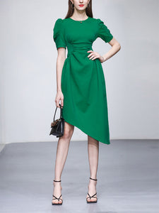 Emerald Green Crew Neck Irregular Hem 1960S Vintage Dress