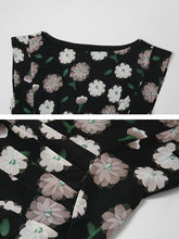 Load image into Gallery viewer, Black Floral Print Short Front Long Back Design Butterfly Sleeve 1940S Vintage Dress